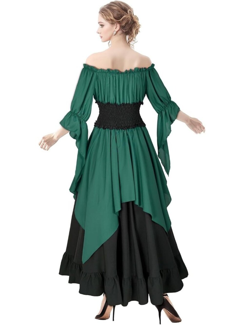 Green Renaissance Dress Medieval Costume Long Sleeve Victorian Women's MEDIUM - Picture 2 of 10